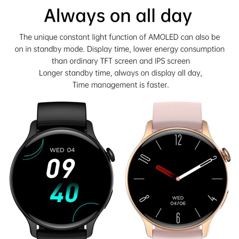 Neue Smartwatch für Damen AMOLED-Bildschirm Zeitanzeige immer an NFC IP68 Wasserdicht Sport Anruf Damen Smartwatch Für Huawei Xiaomi Apple