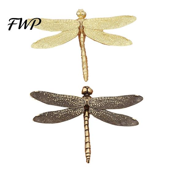 Collectible Brass Insect Ornament Dragonfly Delicate Modelling Sculpture Vintage Copper Rustic Animal Style for Home Decor Art