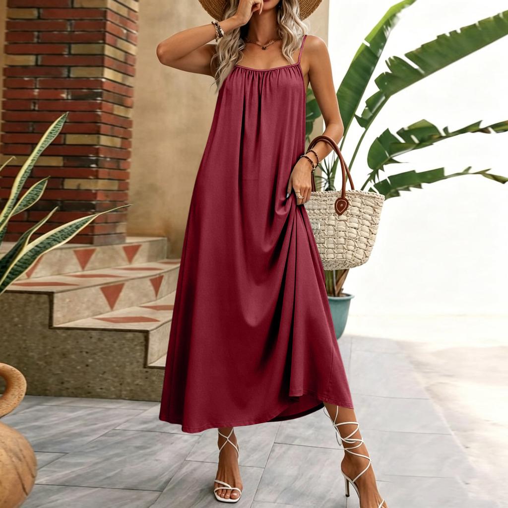 Women Sleeveless Maxi Dress Summer Casual Long Dress Lightweight Loose Fit Lounge Dress with Adjustable Straps for Vacation and Home Wear