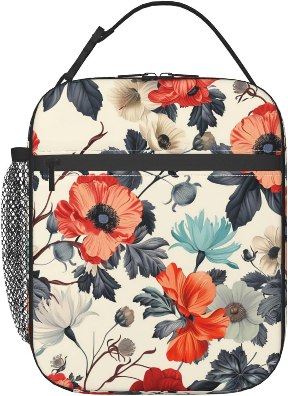 Insulated Lunch Box for Women Adults Girls Floral Lunch Bag for Work,Picnic,School,Travel,Hiking, Beach or Fishing Polyester Red Floral Lunch Box One Size