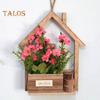Hölzerner Wandpflanzkasten mit künstlichen Blumen, eingetopften künstlichen Blumen, Heimwanddeko, künstlichen Topfpflanzen für Garten, Terrasse, Wohnzimmer, Schlafzimmerdekoration