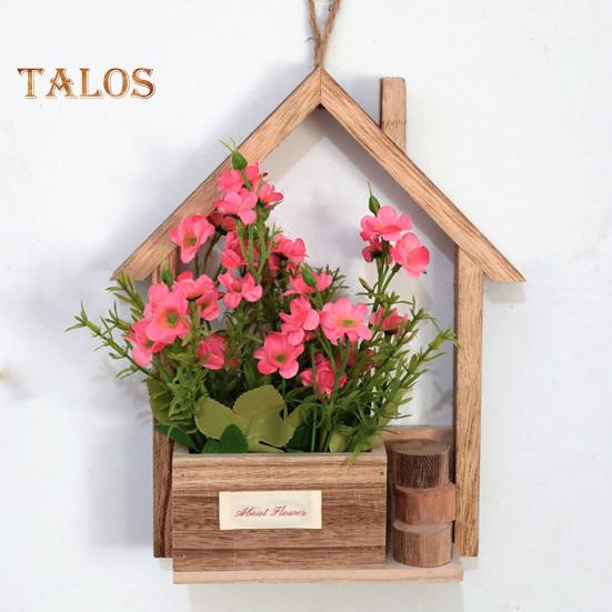 Hölzerner Wandpflanzkasten mit künstlichen Blumen, eingetopften künstlichen Blumen, Heimwanddeko, künstlichen Topfpflanzen für Garten, Terrasse, Wohnzimmer, Schlafzimmerdekoration