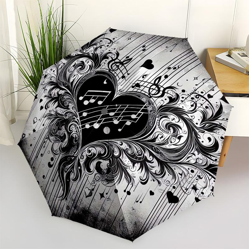 

1pc Heart Music Notes Floral Artwork Umbrella with Plastic Handle,Vibrant Cartoon Pattern,Multi-functional UmbrellaPT044