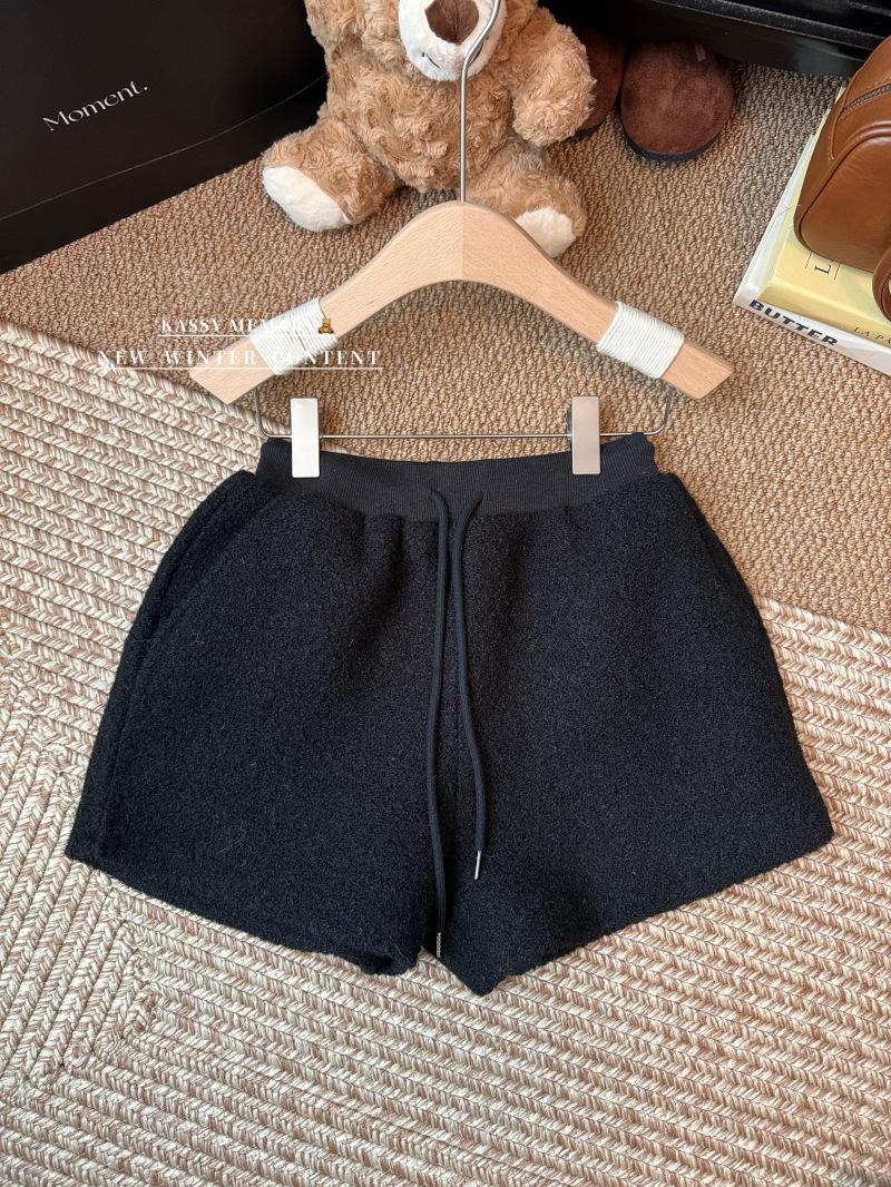 

Women s High Waist Plush Drawstring Wide Leg Shorts - Autumn/Winter Versatile and Thickened Design Extra Large чёрный
