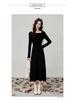 Korean Style Autumn Winter Knit Cinched Waist Slimming Long Dress for Ladies