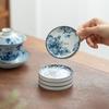 Zen Style Retro Blue & White Porcelain Tea Cup Coaster – Ceramic Anti-Scald Heat Insulation Pad for Gongfu Tea Ceremony.