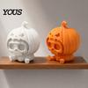 Layered Printing Pumpkin Decor Skull Ornament, Hollow Ghost Face Design, 3D Printed Textured Figure Detailed Halloween Figurine, for