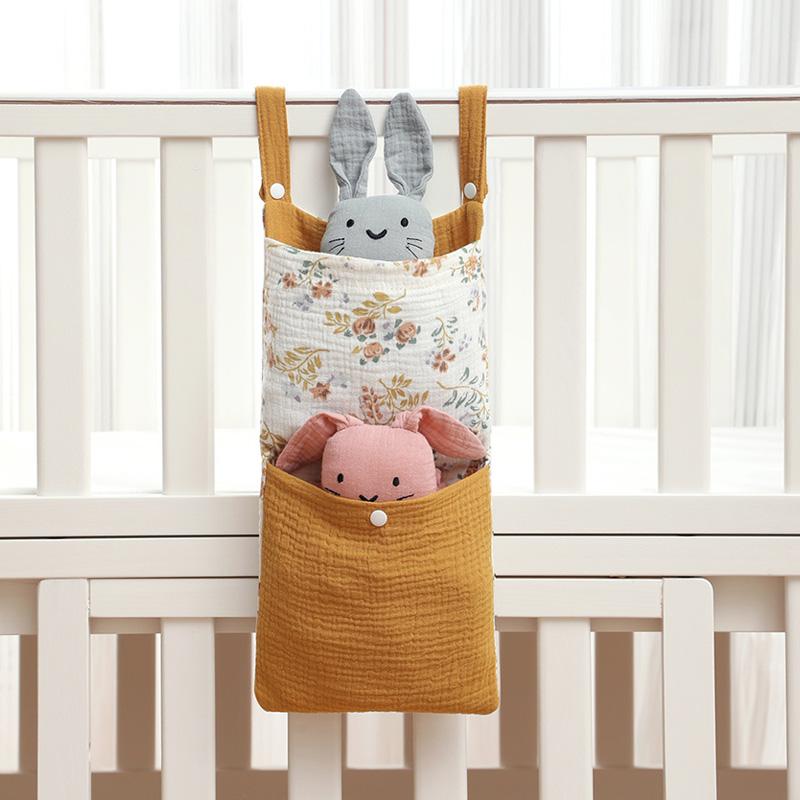 Hanging Baby Bed Storage Bags Cotton Portable Newborn Crib Organizer Toy Diaper Pocket for Crib Bedding Set Nappy Store Bags