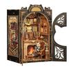 DIY Book Nook Kit Miniature Wooden Dollhouse with Light Bookshelf Insert Decoration Model for Gifts Bookshop Memories