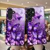 Purple Butterfly Flower Pattern Glass Phone Case Suitable for Samsung Galaxy S26 S25 S24 S22 S21 S20 FE/Ultra/Plus Hard Case