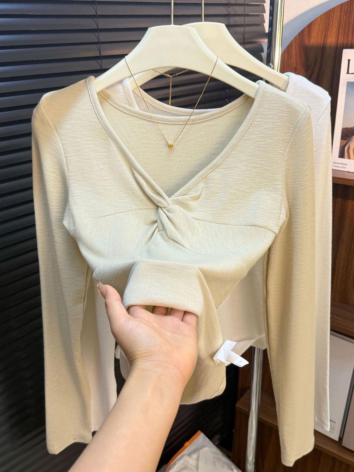 

Женская футболка 2026 года для похудения с V-образным вырезом и длинным рукавом - Стильная, Универсальная, Модная, Омолаживающая Базовая футболка с прямыми плечами L (110-125 cm) абрикосовый