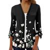 Women's Fashion Loose Casual Printed Seven-Part Sleeve Button Down Blouse Cardigan Top