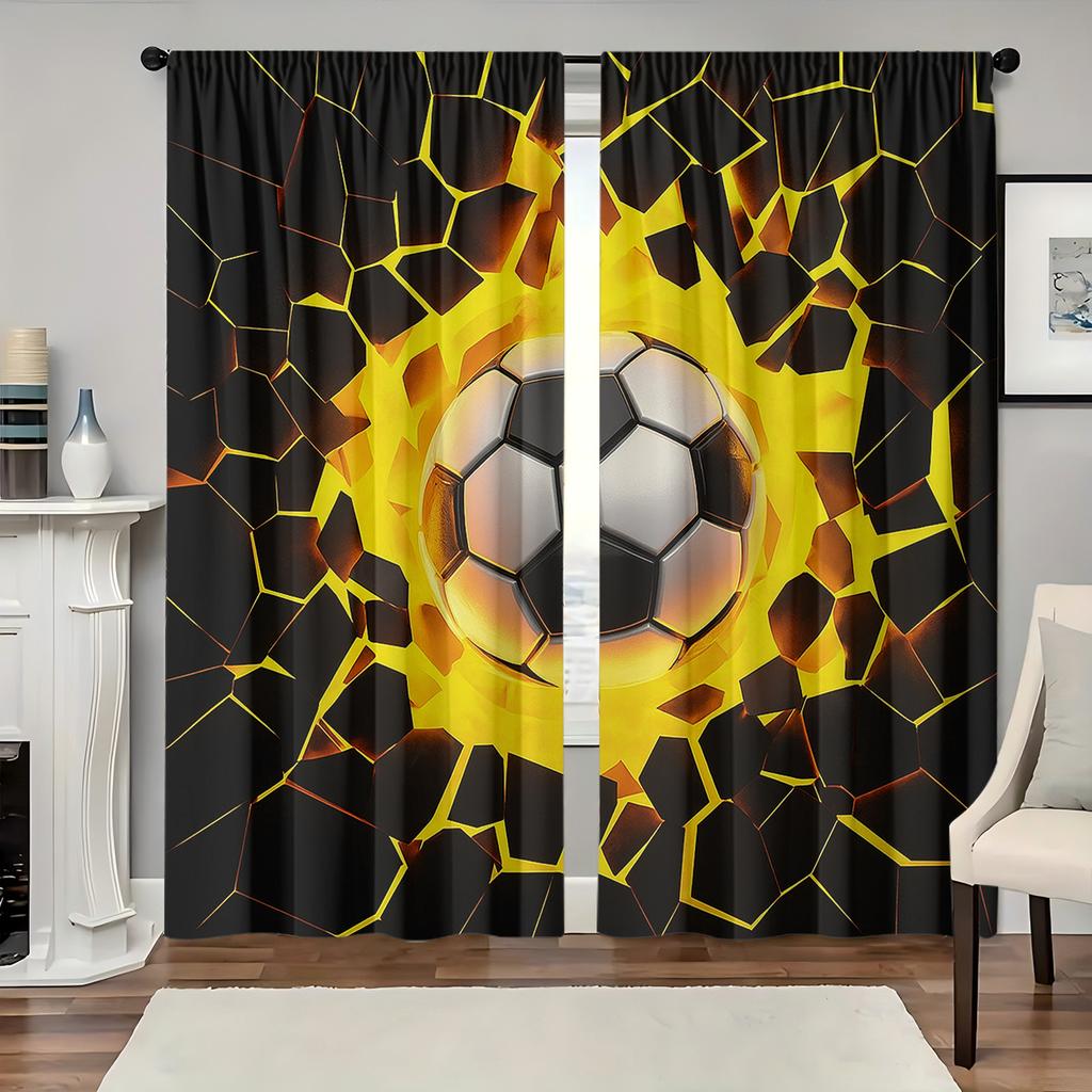 Set Of 2 Polyester Material Football Explosion Wave Pattern Printed Curtains Suitable Bedroom Living Room Office Curtain With Light Blocking Perfect