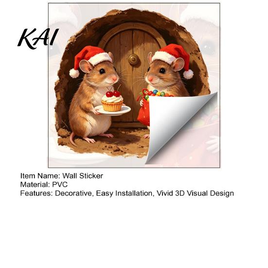 Funny Holiday Gifts 3D Mouse Hole Wall Sticker for Christmas Decoration, Realistic Santa Decal, Waterproof PVC Removable Glass Decals Art Home Window