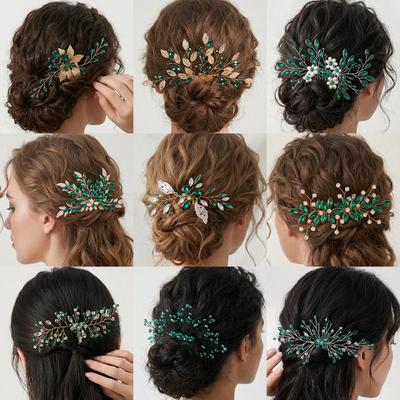 Luxury-lite Leaf-shaped Hairbrush for Birthday, Commuting, Green, Versatile Handmade Hair Accessory, Bridal Banquet Dress Headpiece