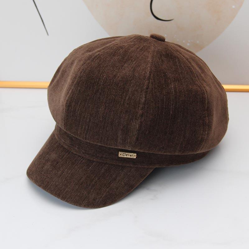 New letter mark octagonal hat women's autumn and winter retro versatile face small warm newsboy hat cap tide