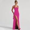 Damen Mode Sexy Rückenfrei Hoher Schlitz Spaghettiträger Langes Abendkleid