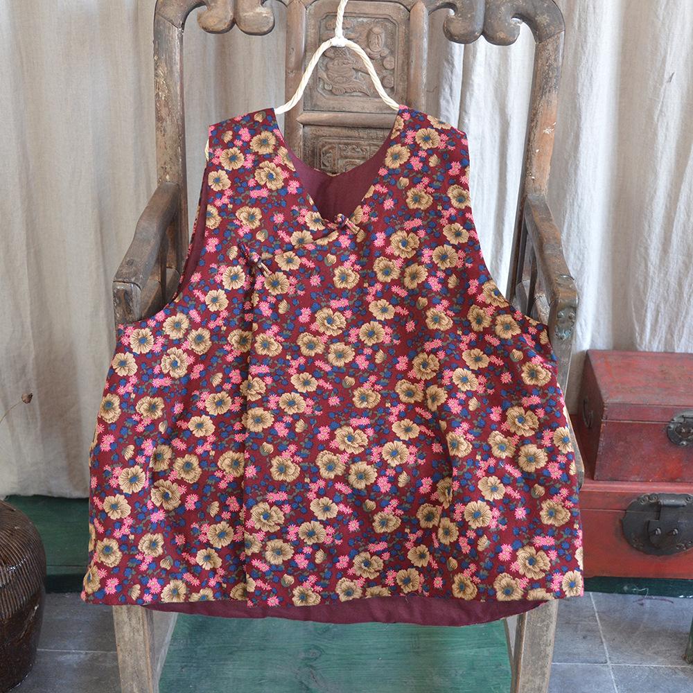 

Johnature Женский винтажный принт с цветочным принтом, мягкий V-образный вырез, зимние пуговицы в китайском стиле, женские теплые топы One Size