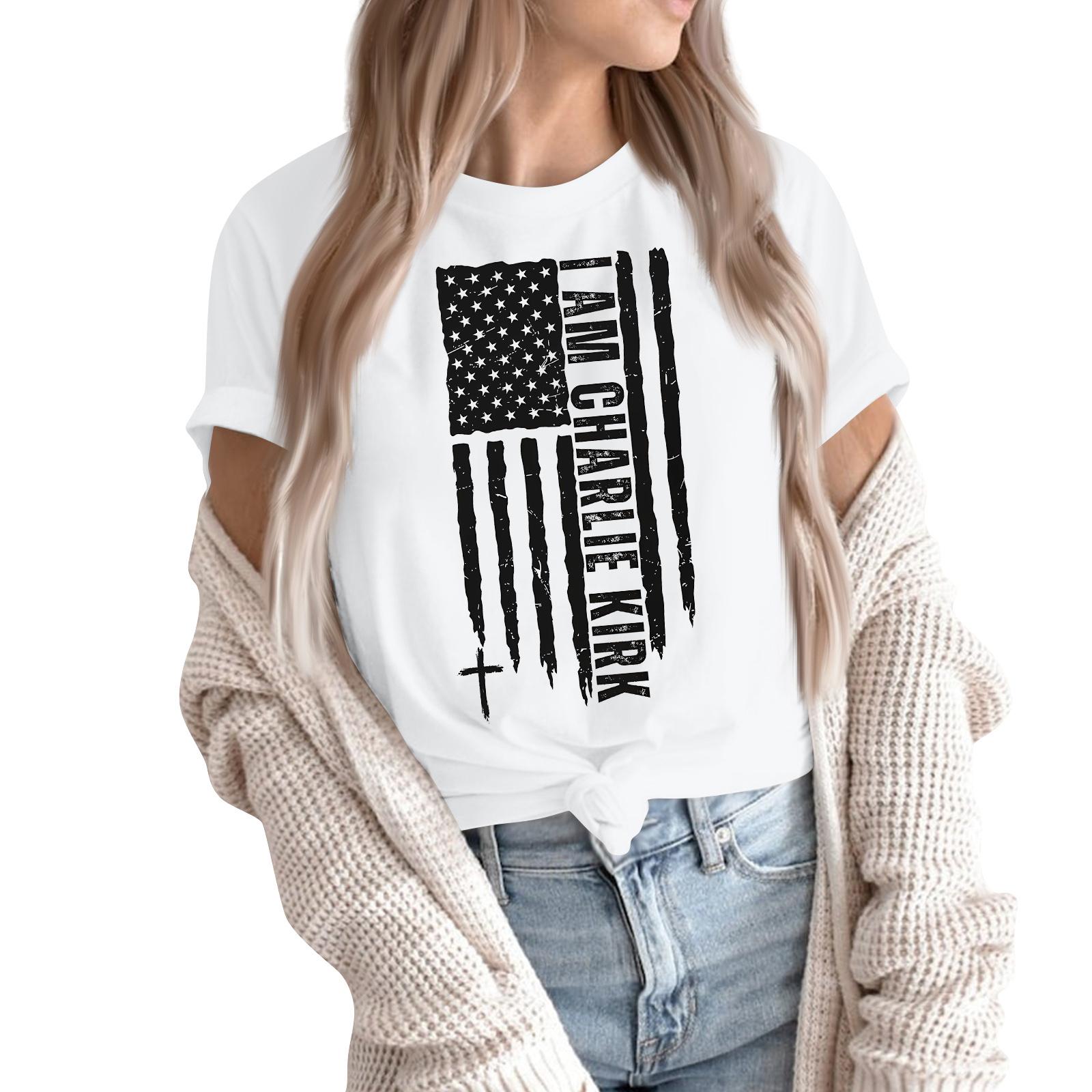 

Женские модные повседневные пуловеры с короткими рукавами и круглым вырезом с принтом L белый