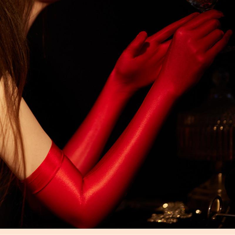 Sexy Lace Thin Hollow Glossy Long Gloves Soft Breathable Solid Net Yarn Women Man Performance Party Elasticity Cosplay Gloves