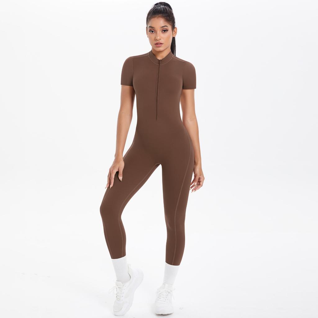 New Nude Tight Fitting Short Sleeved Yoga Sports Jumpsuit, Outdoor Leisure Running Fitness Suit, Quick Drying Jumpsuit For Women