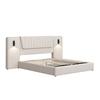 Gestoffeerd Bed 180*200cm, Extra Lang Hoofdsteun, Leeslampje, USB Laadpoort, Hydraulisch Opbergbed, Tweepersoonsbed, Fluweel Stof, Beige