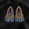 Silver Needle Ethnic Rhinestone Tassel Light Luxury Stud Earrings - Unique Niche Fashion Accessory