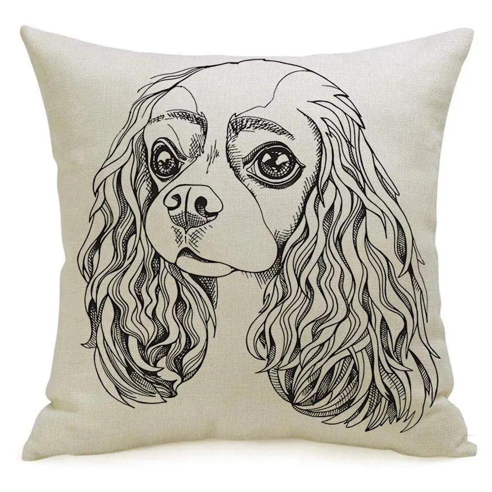 Decorative Square Throw Pillow Cover Dog Cavalier King Charles Funny Head Spaniel Breed Drawn Beautiful Black Animals Wildlife