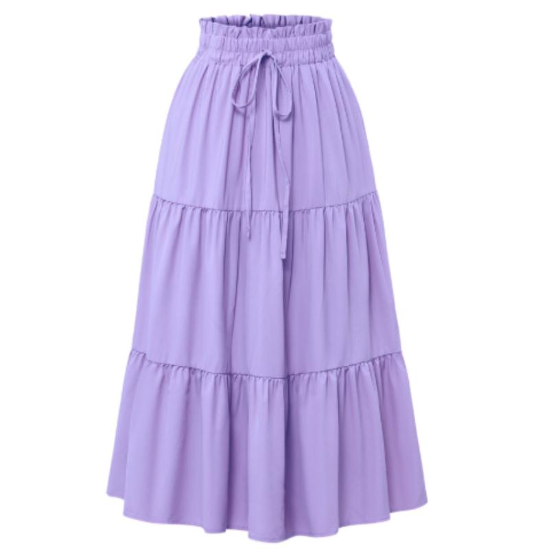 Damenmode, einfarbig, Blumenmuster, Kordelzug, elastische Taille, lockerer langer Rock