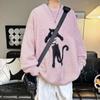Men's Cute Cat Pattern Sweater Loose Crew Neck Knitted Pullover Long Sleeve Autumn Jumper Winter Warm Clothes