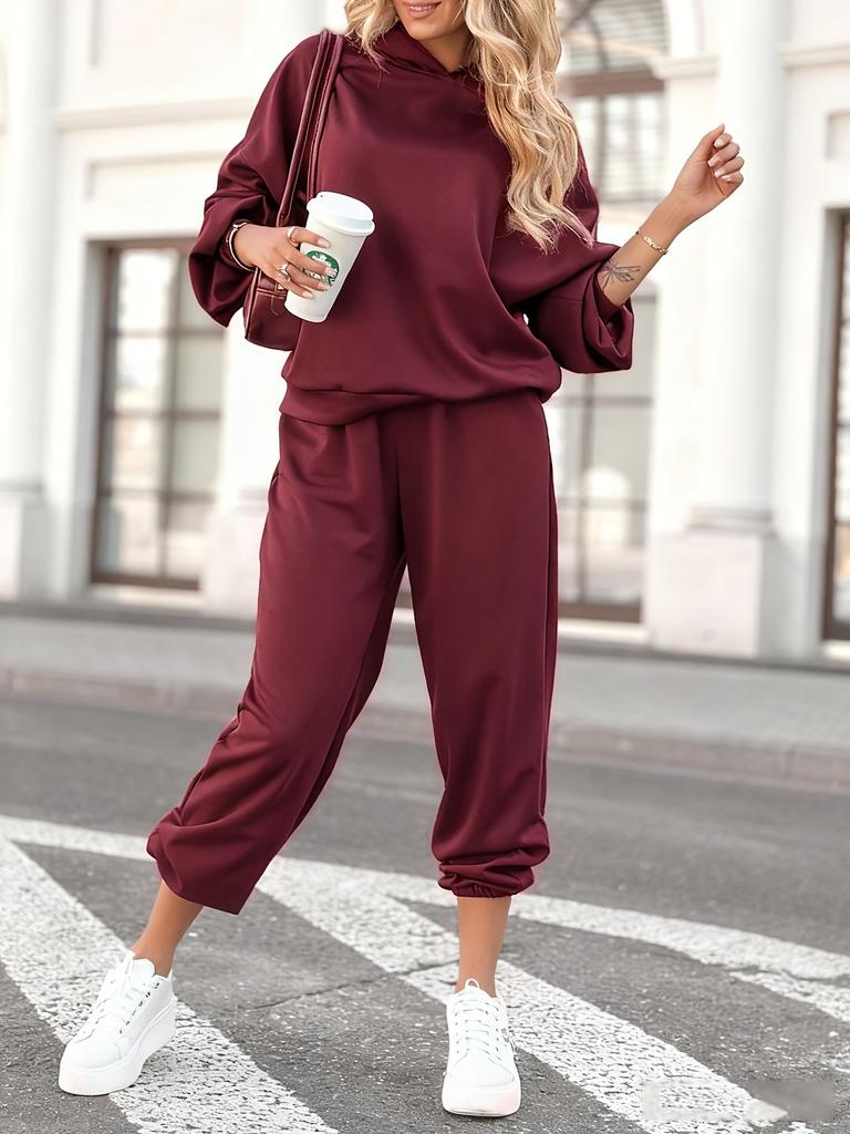 Women's Fall Winter Solid Crewneck Pullover Sweatsuit Set Casual Long Sleeve Tops and Pants 2 Piece Outfit