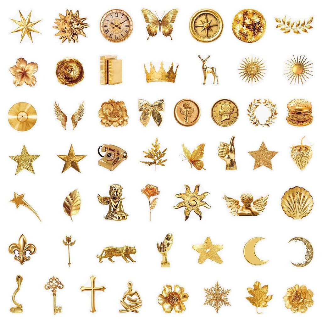 50 Stuks Gouden Metallic Transparante Stickers Niet Herhalend Ontwerp Waterdichte Decals voor Telefoon Notebook Beker Decor AnimeWorlds Winkel beige