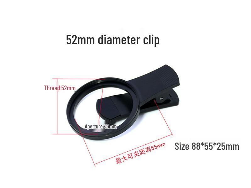 Universal Phone Lens and Filter Clip: Fits 37mm, 49mm, 52mm, 62mm, 67mm, 72mm, and 82mm Diameters.
