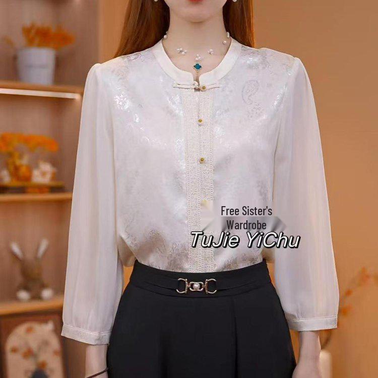

2026 Stylish Spring Seven-Sleeve Round Neck Women s Top for Fashionable Middle-Aged Women L (Recommended 55-60kg) бежевый