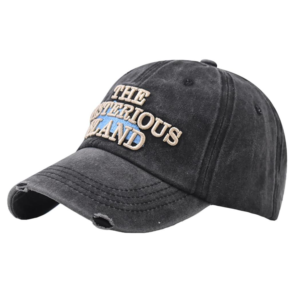 Baseball English CZA438 [White Fang] Hat, Cap, Cap, Embroidered, Letters, Distressed, Sports, Casual, Men's, Women's, (Black)