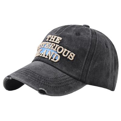 Baseball English CZA438 [White Fang] Hat, Cap, Cap, Embroidered, Letters, Distressed, Sports, Casual, Men's, Women's, (Black)