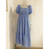 Plus Size  Summer Country Style Gingham V-Neck Puff Sleeve High Waist Tiered Cake Dress Casual Summer Dress