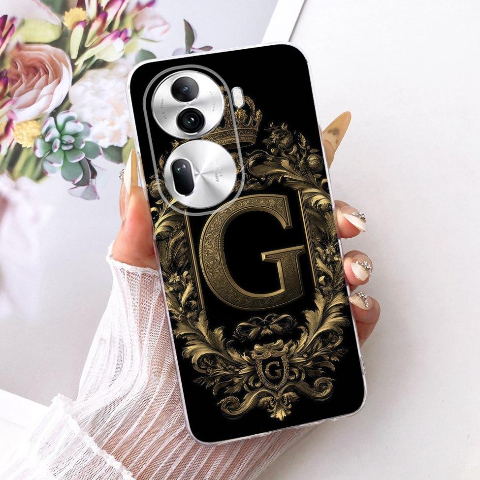 Clear For Oppo Reno 11Pro 5G CPH2607 Cover For Oppo Reno 11 Pro 5G Case Luxury Crown A-Z Letters 2D Flat Pattern Soft Phone Case