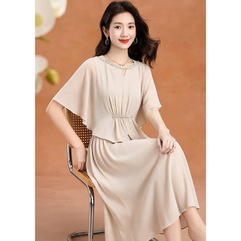 Mother s Elegant Batwing Top & Skirt Set