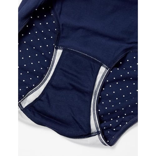 Atsugi Shefree Women's Polka Dot Print Sanitary Panties, Cotton Blend, Compatible with Winged Pads, Navy Blue (87432AS/QS) for Heavy Flows