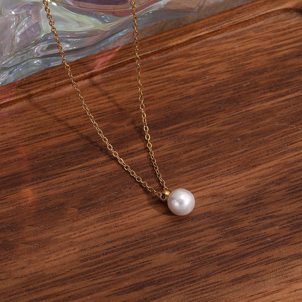 Titanium Steel Colorfast Hetian Jade Pearl Pendant Necklace - Women s Chinese Style Clavicle Chain