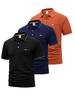 3 Pack Mens Vacation Short Sleeve Polo Shirt, Button Placket Travel Casual Tops, Classic Fit for Sightseeing Walk Outdoor Stroll Daily Commute Wear