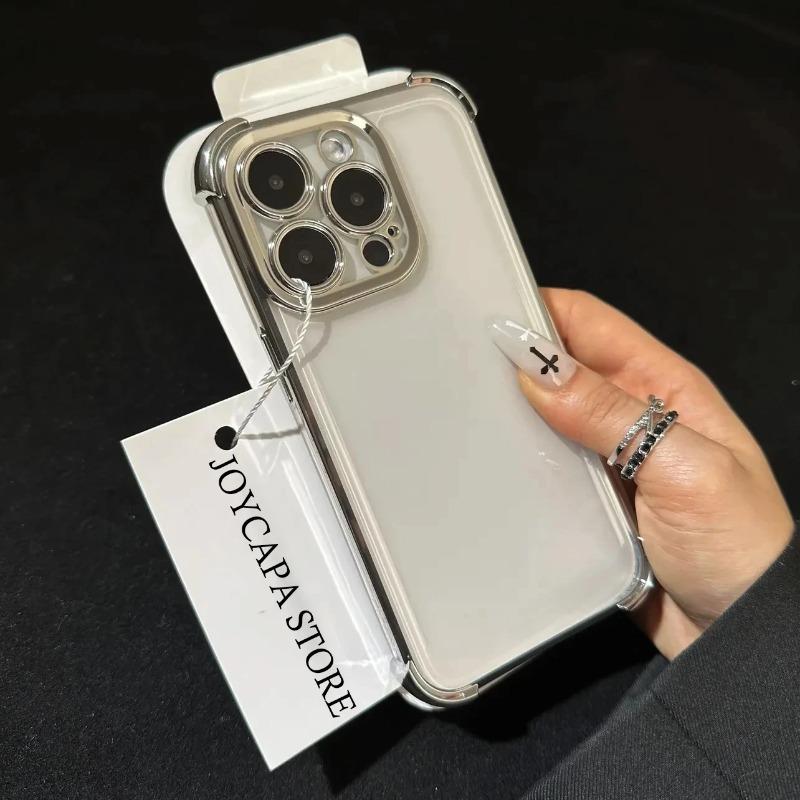 Coque de téléphone transparente antichoc plaquée électro-dorée de luxe pour iPhone 17 16 15 14 13 12 11 Pro Max avec protection d'objectif Bumper Cover