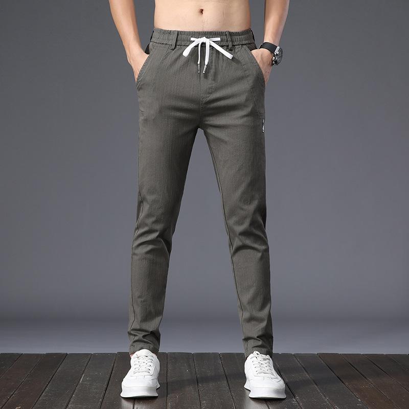 Men's Casual Trousers - Summer Lightweight New Style Straight-Leg Trousers Korean-Style Trendy Slim-Fit Elastic Waistband Stretch Trousers