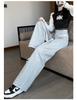2025 Women's Gray High-Waisted Wide-Leg Slimming Casual Pants for Spring, Autumn, or Winter