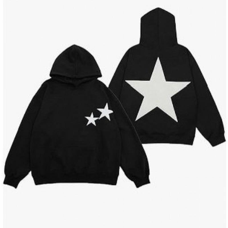 Damen Oversized Kapuzenpullover mit Sternenprint Lockerer Schnitt Streetwear Langarm Pullover Warmes Fleece Top