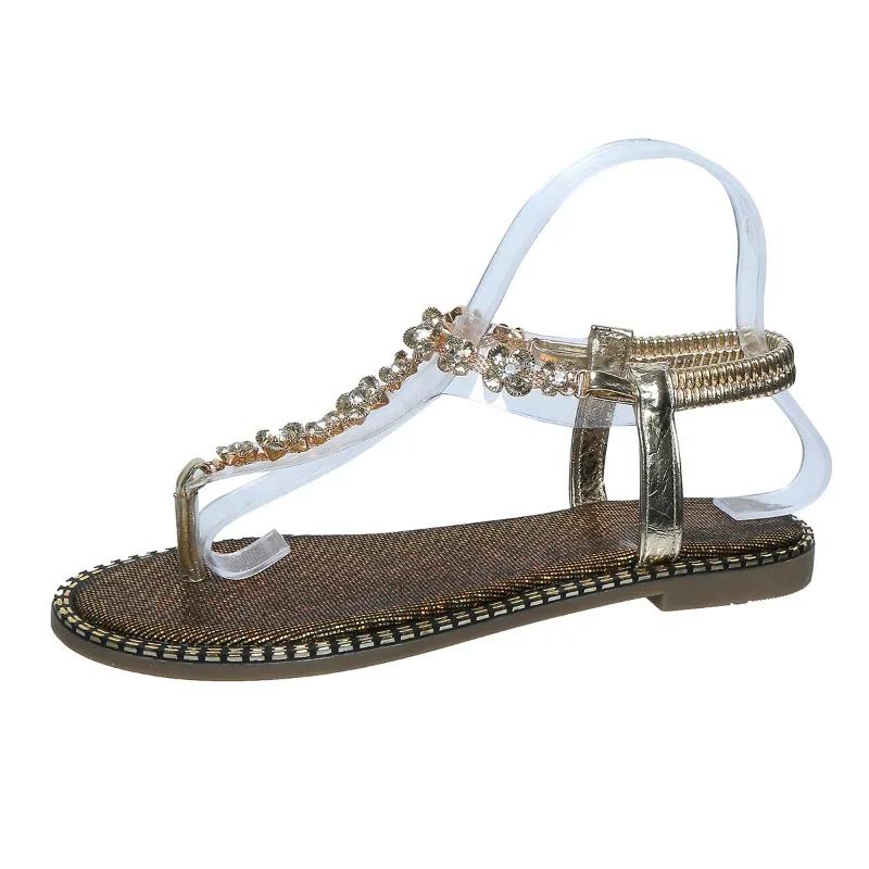 Modne Letnie Damskie Buty 2024 Wysokiej Jakości Klapki Duży Rozmiar Modne Niskie Obcasy Metalowe Zdobione Kwiatowe Rzymskie Sandały dla Kobiet