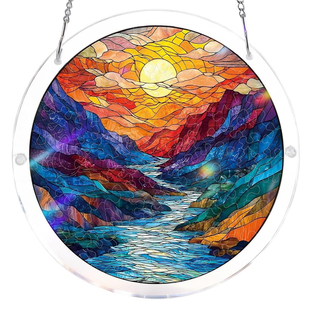 Acrylic Puzzles Toy Double Sided Sun Catcher Acrylic Puzzles DIY Creative Jigsaw Puzzle Pendant for Women Men Mom Birthday Gift