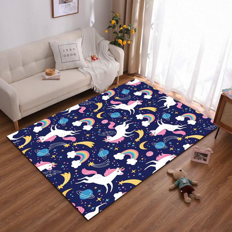 Unicorn and Rainbow Galaxy Design Non-slip rug suitable for living room and bedroom sofas