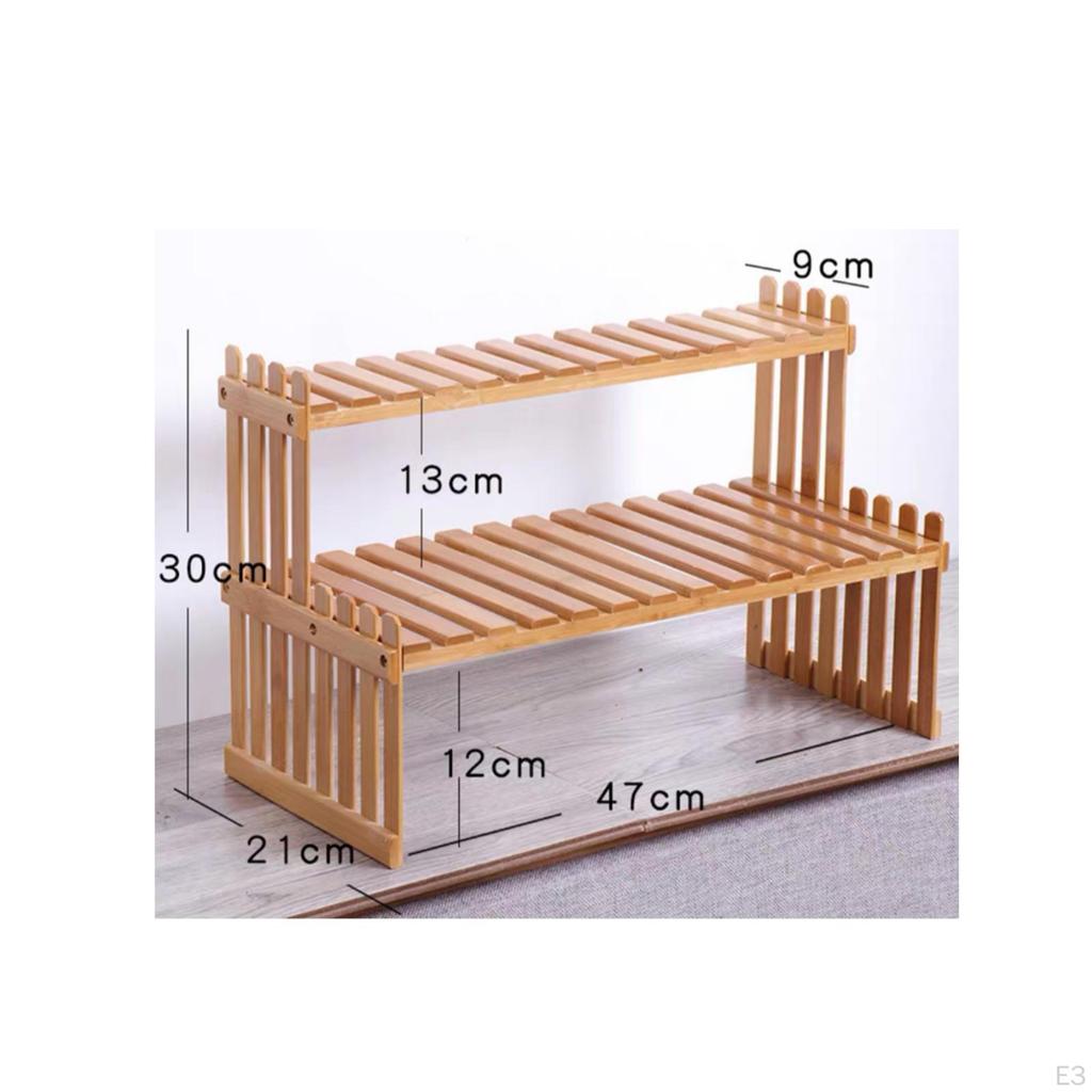 DoubleLayer Bamboo Plant Stand OpenSided Slatted Shelf Rectangular Garden Furniture